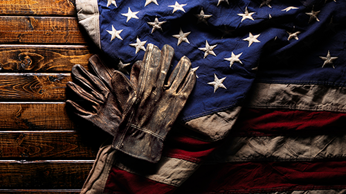 Flag and work gloves